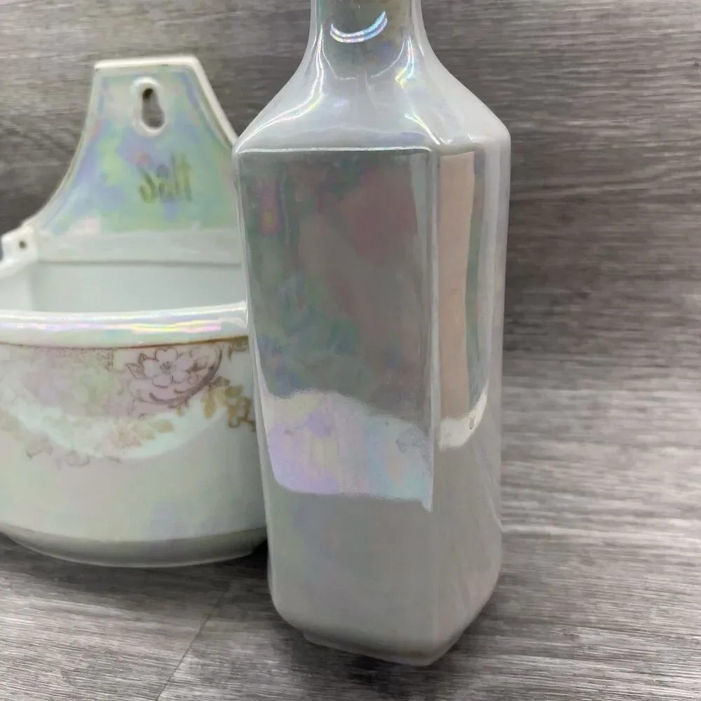 Stunning 1900s Antique German Iridescent Salt Well /Spice Containers/Decanter